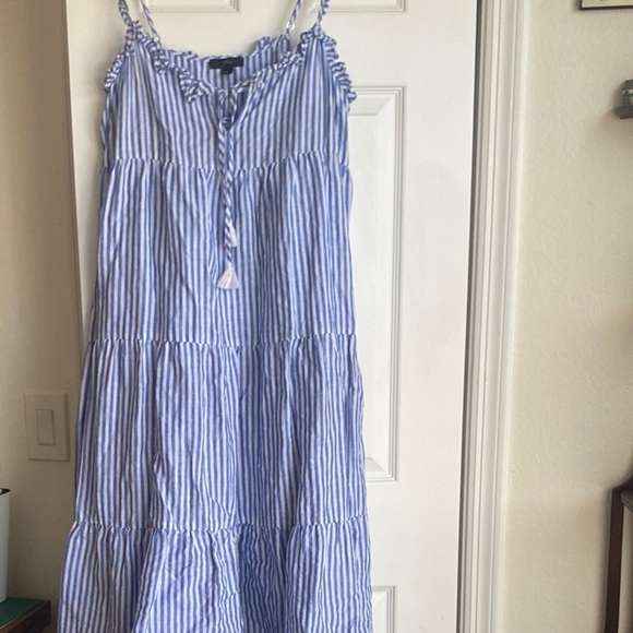 J. Crew Blue and White Ruched Midi Sundress - Picture 3 of 4